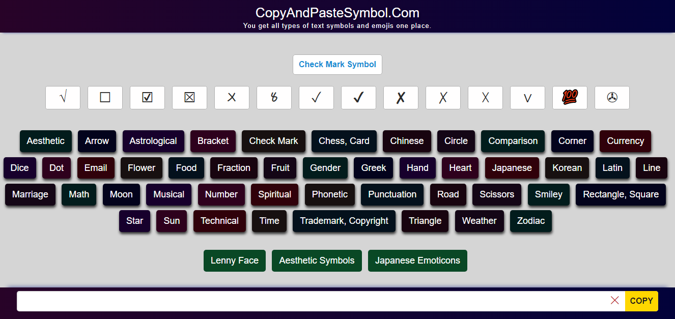 Check Mark Symbol to copy and paste